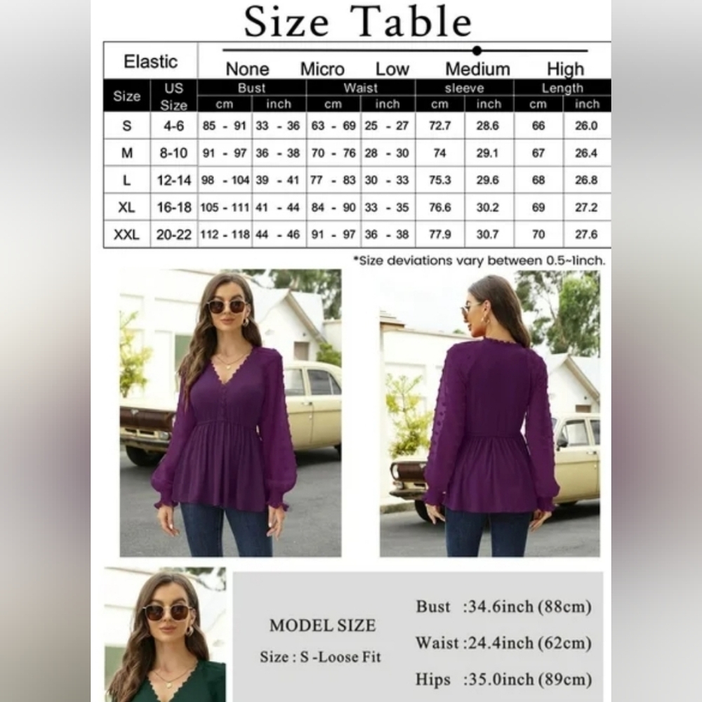 New with tags! Fashion Womens XXL purple vneck swiss dot long sleeve blouse - Picture 4 of 4